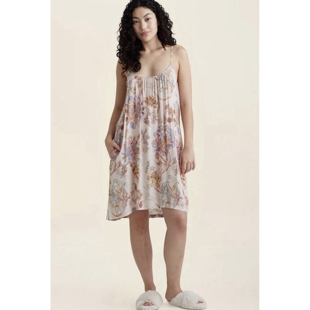 Papinelle Light Pink Paisley Floral Spaghetti Strap Nightgown Dress Size XL